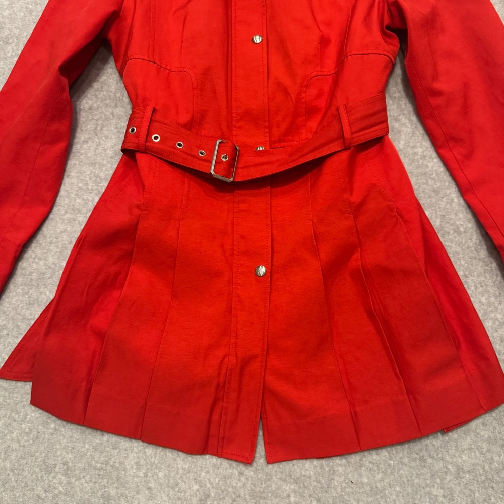 Guess‎ Womens Red Belted Trench Coat Pleated Hem Paisley Lining Large Y2K - Picture 4 of 15